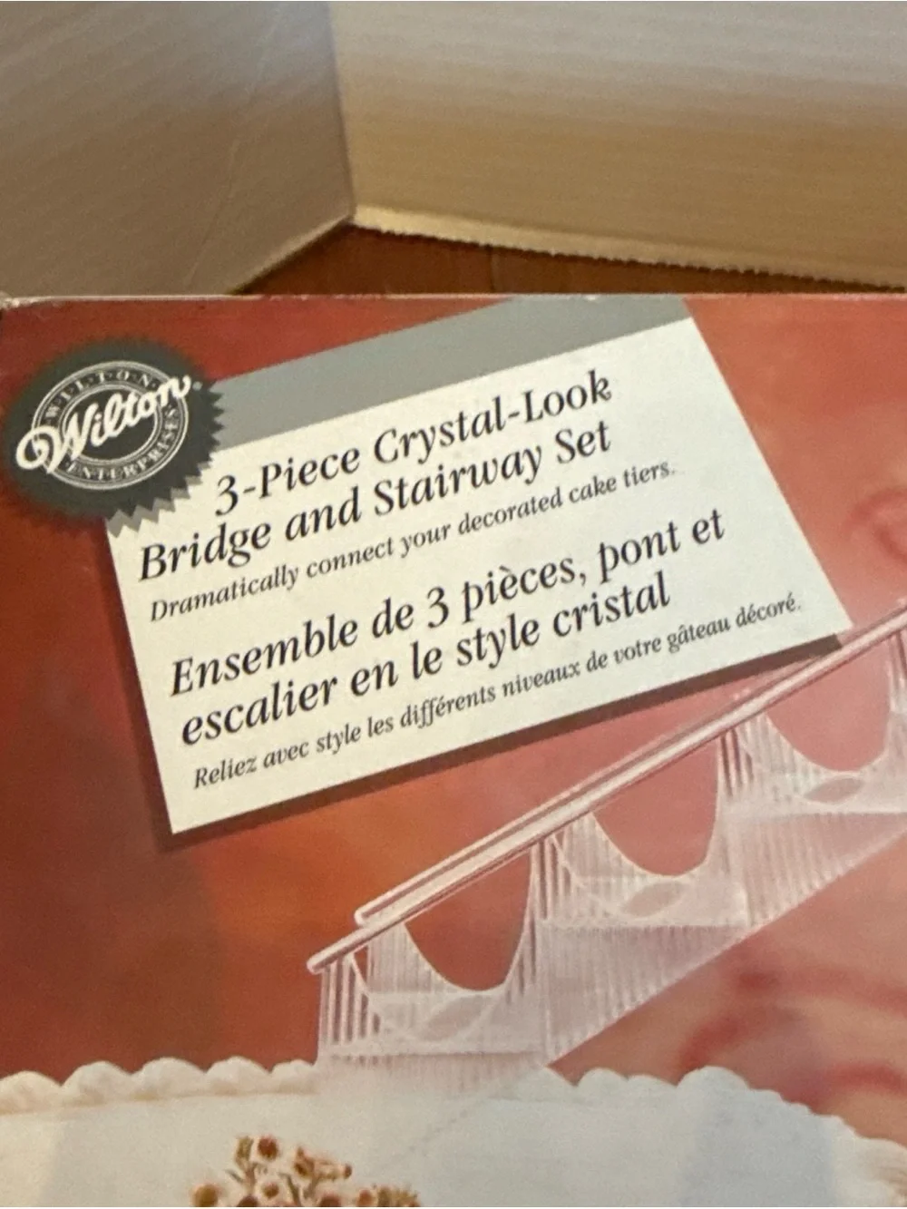 VTG Wilton 3 Piece Crystal Look Bridge & Stairway Set Wedding Cake Topper New